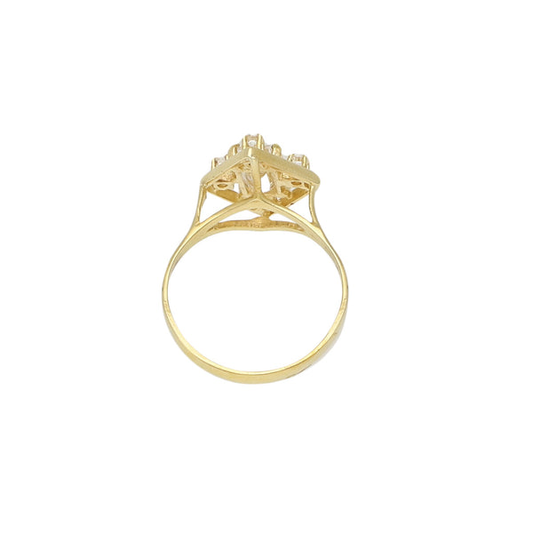 Anillo diseño especial con circonias en oro amarillo 14 kilates.