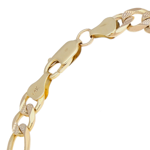 Pulsera de tres eslabones por uno platinados en oro amarillo 14 kilates.