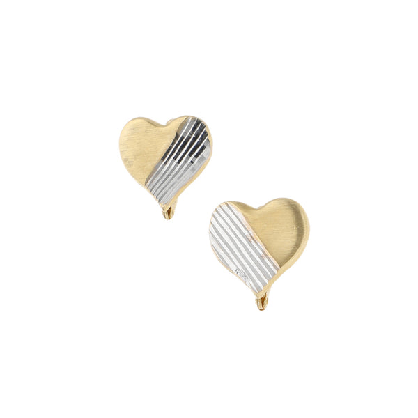 Aretes laminado motivo corazón en oro amarillo 14 kilates.