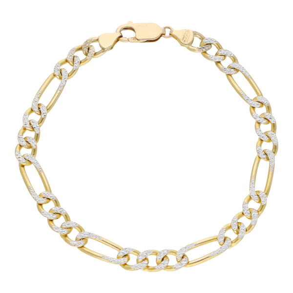 Pulsera de tres eslabones por uno platinados en oro amarillo 14 kilates.