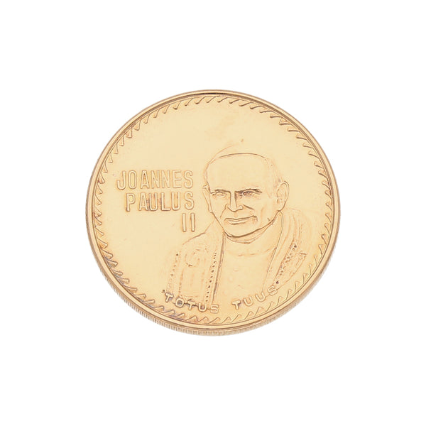 Medalla diseño especial motivo Juan Pablo II en oro amarillo 21.6 kilates.