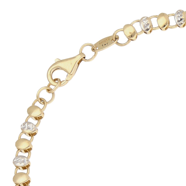 Pulsera eslabón combinado platinado en oro amarillo 14 kilates.