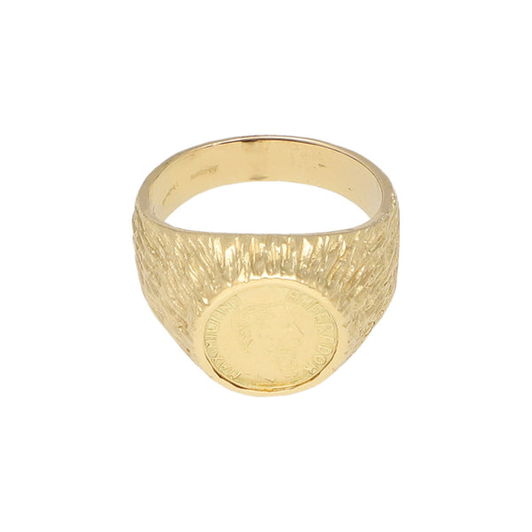 Anillo estriado motivo Maximiliano en oro amarillo 14 kilates.