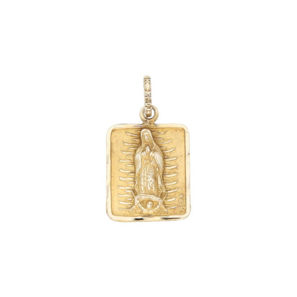 Medalla diseño especial motivo Virgen de Guadalupe en oro amarillo 14 kilates.