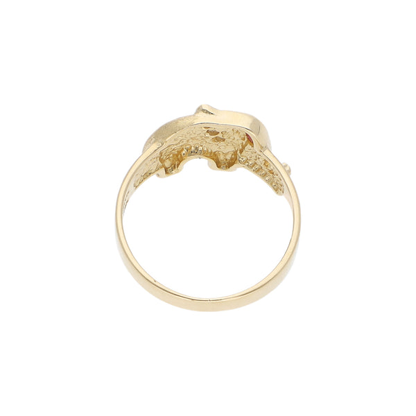 Anillo diseño especial con sinteticos motivo elefante en oro amarillo 14 kilates.