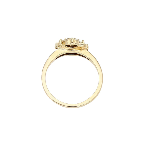 Anillo diseño especial con sinteticos en oro amarillo 14 kilates.