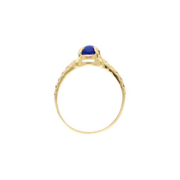 Anillo diseño especial con zafiro estrella y sinteticos en oro amarillo 14 kilates.