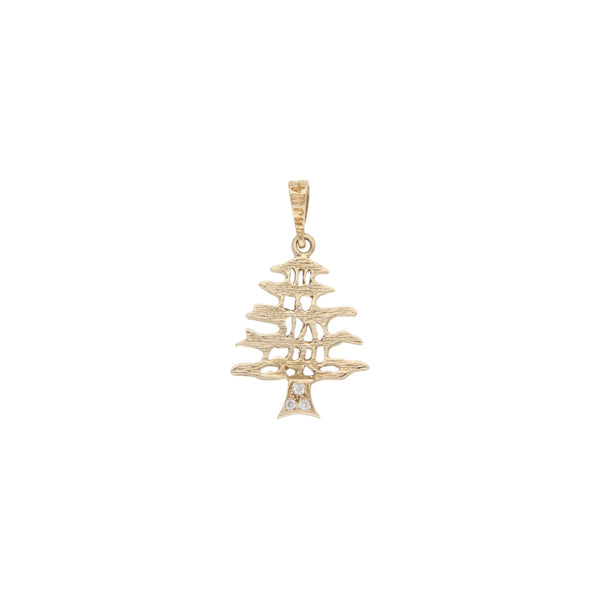 Dije diseño especial motivo árbol con circonias en oro amarillo 14 kilates.