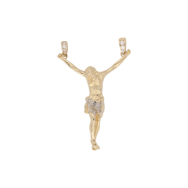 Cristo estilizado con circonias en oro amarillo 14 kilates.