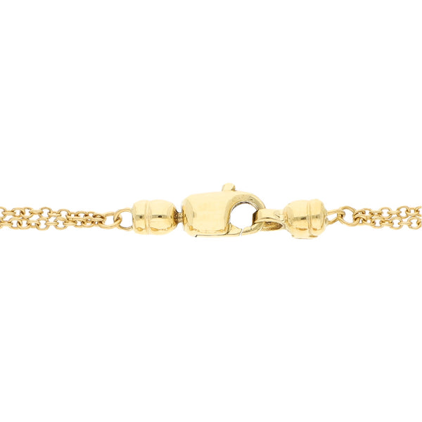 Pulsera eslabón cruzado dos hilos con aplicaciones de esferas y sinteticos en oro amarillo 18 kilates.