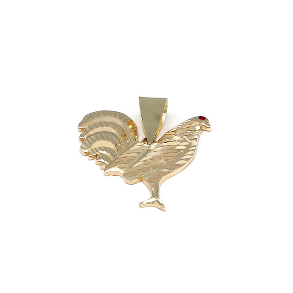 Dije diseño especial motivo gallo con sintético en oro amarillo 14 kilates.