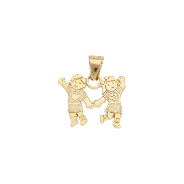 Dije diseño especial motivo niños en oro amarillo 14 kilates.
