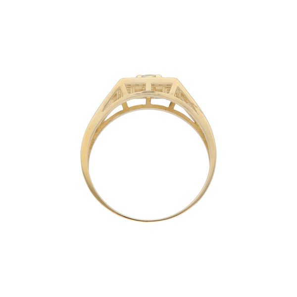 Anillo calado con sintéticos en oro amarillo 14 kilates.