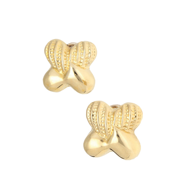 Aretes estilizados motivo corazones en oro amarillo 18 kilates.