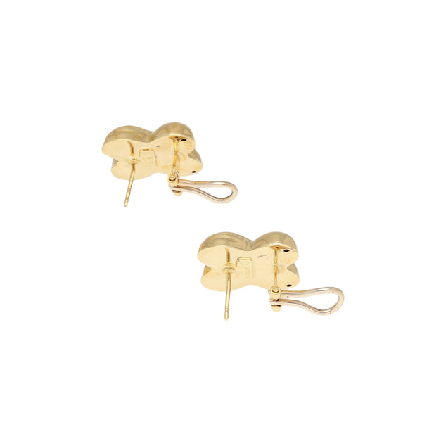 Aretes estilizados motivo corazones en oro amarillo 18 kilates.