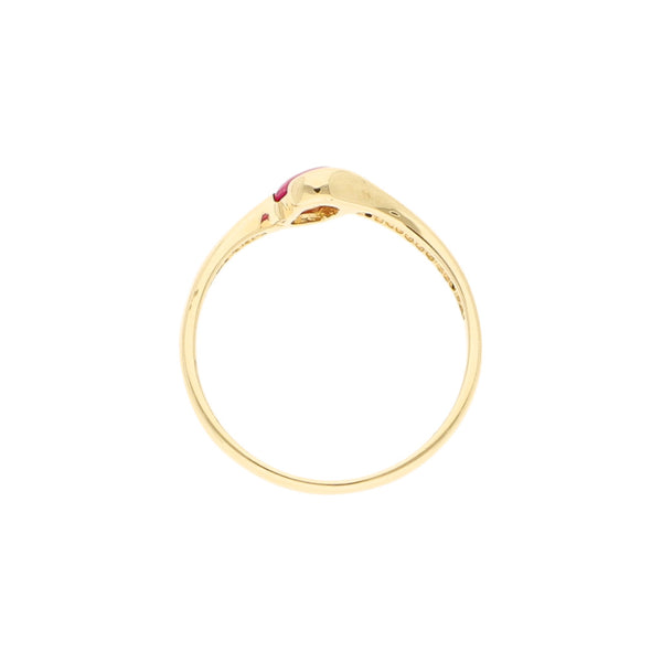 Anillo ondulado con sintético en oro amarillo 14 kilates.