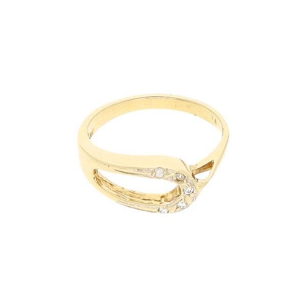 Anillo estilizado con sintéticos en oro amarillo 14 kilates.