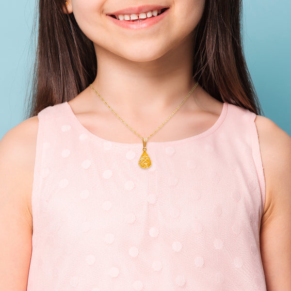 Collar infantil eslabón combinado con medalla diseño especial en oro amarillo 14 kilates.