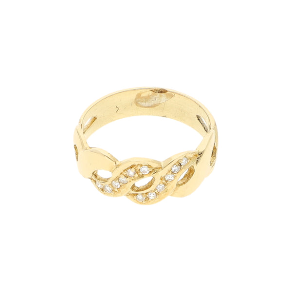 Anillo diseño especial con diamantes en oro amarillo 14 kilates.