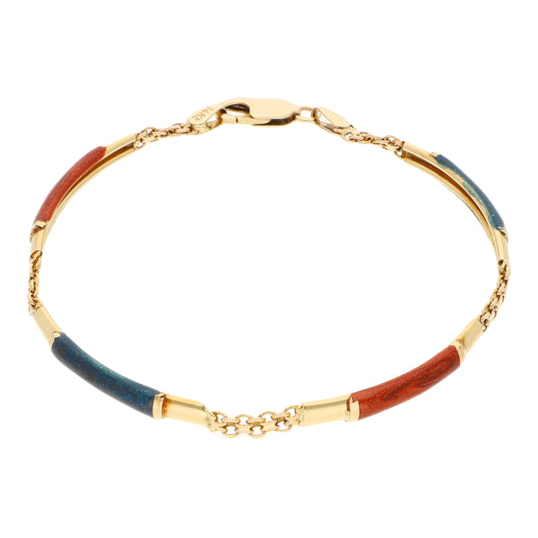 Pulsera eslabón laminado con esmalte en oro amarillo 14 kilates.