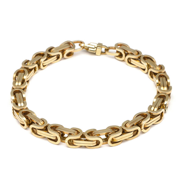 Pulsera eslabón tejido en oro amarillo 14 kilates.