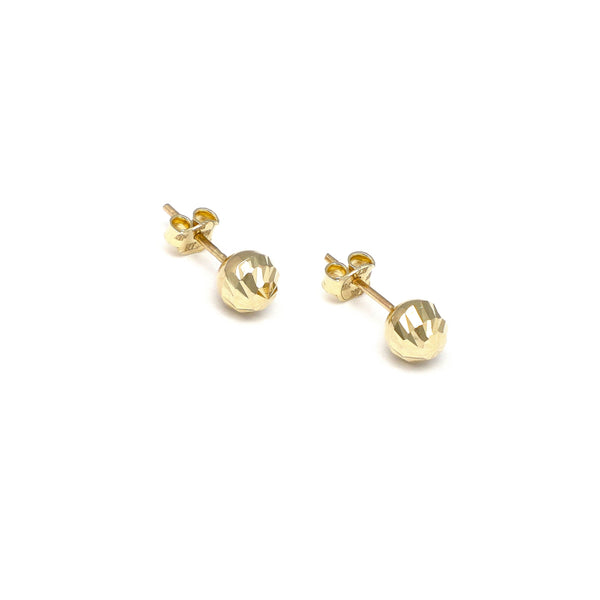 Aretes huecos motivo esfera facetada en oro amarillo 14 kilates