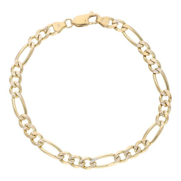 Pulsera de tres eslabones por uno platinados en oro amarillo 14 kilates.