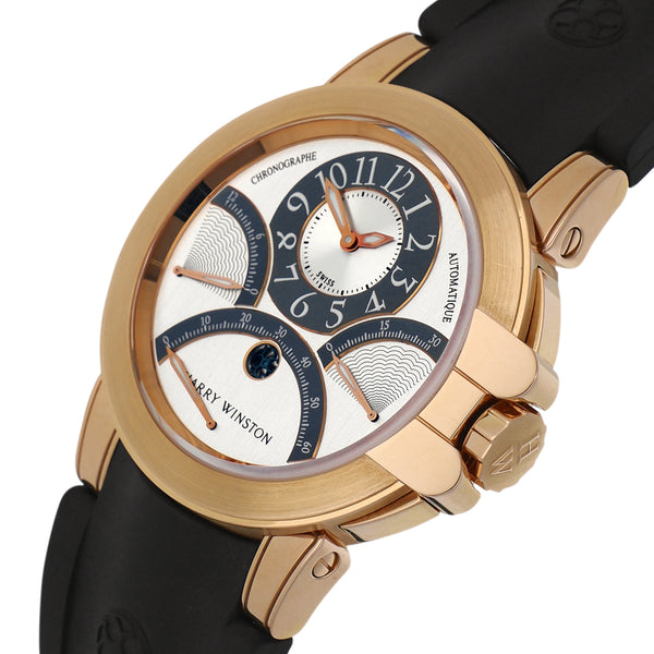 Reloj Harry Winston para caballero modelo Ocean Triple caja y hebilla en oro rosa 18 kilates.