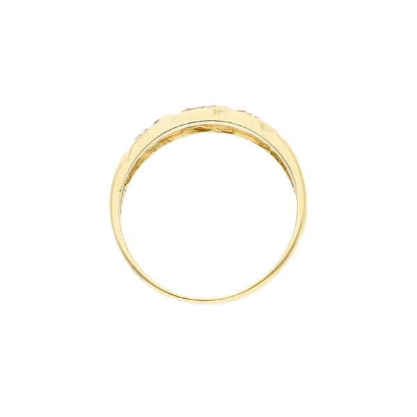 Anillo diseño especial con sintéticos en oro amarillo 14 kilates.