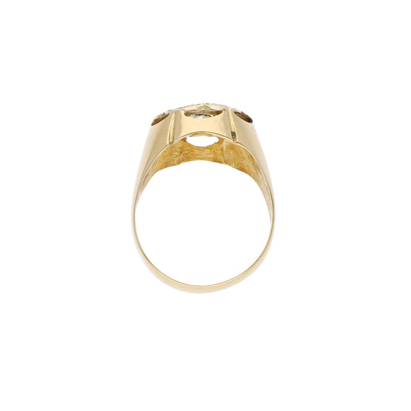 Anillo diseño especial con sintéticos en oro amarillo 14 kilates.