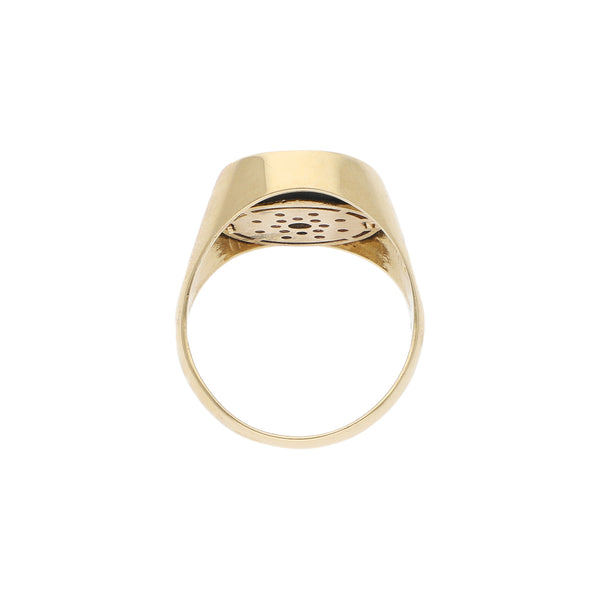 Anillo tipo sello con sintético en oro amarillo 14 kilates.