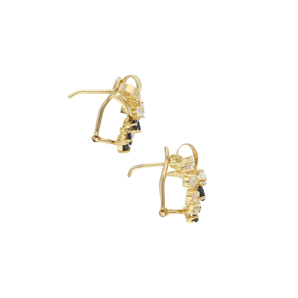 Aretes calados con sintéticos en oro amarillo 14 kilates.