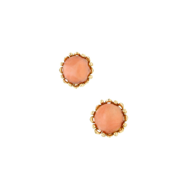 Aretes calados con coral en oro amarillo 14 kilates.