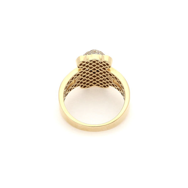 Anillo diseño especial motivo oso con sintéticos en oro amarillo 14 kilates.