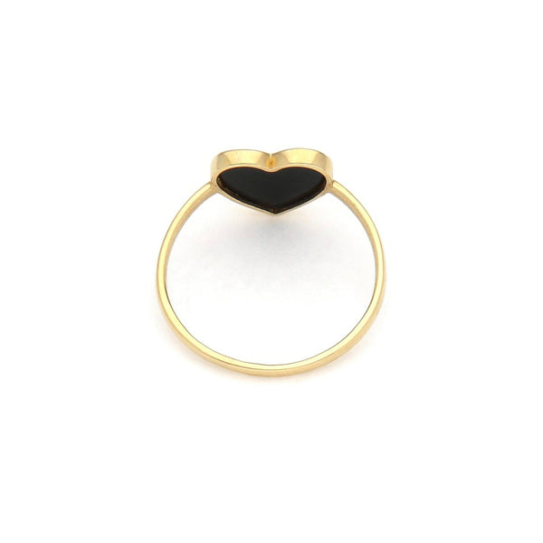 Anillo diseño especial motivo corazón con ónix en oro amarillo 14 kilates.