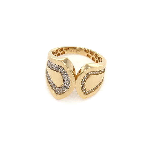 Anillo diseño especial con circonias en oro amarillo 14 kilates.