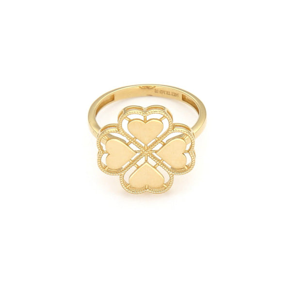 Anillo calado motivo trébol en oro amarillo 14 kilates.