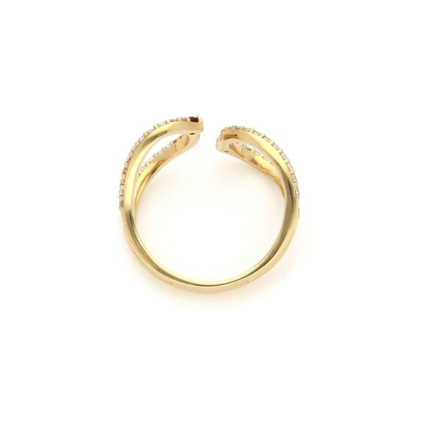 Anillo abierto con sintéticos en oro amarillo 14 kilates.