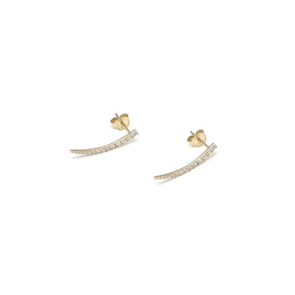 Aretes diseño especial con circonias en oro amarillo 14 kilates.