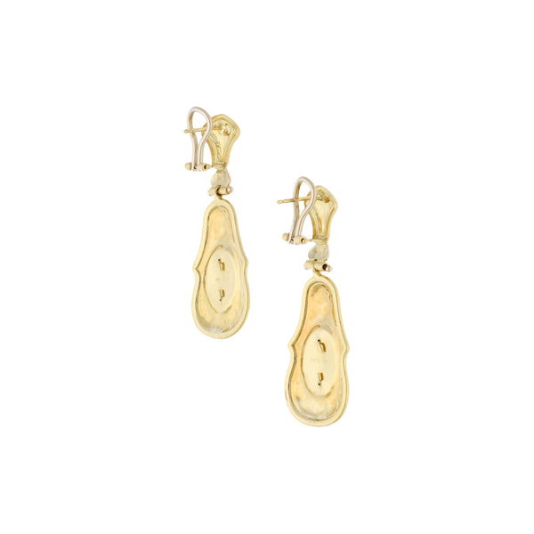 Aretes Articulados con colgantes motivo dama en oro amarillo 18 kilates.