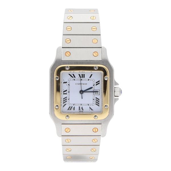 Reloj Cartier para caballero modelo Santos Carrée vistas oro 18 kilates.