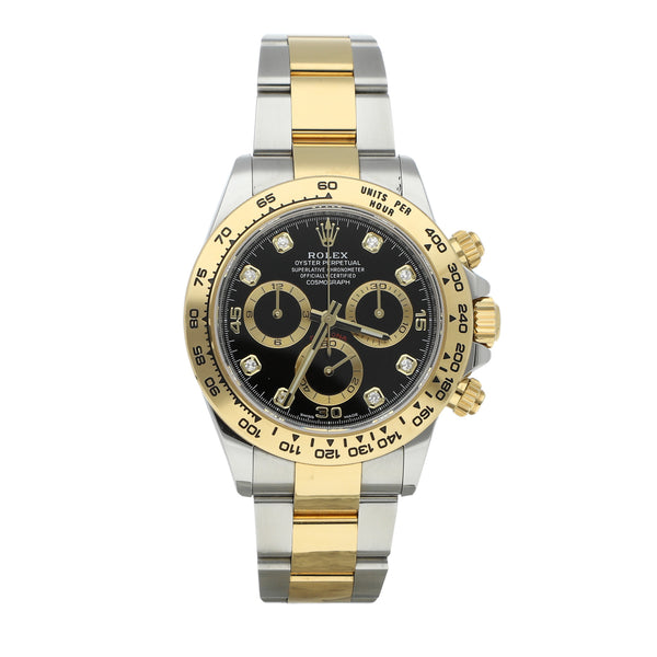 Reloj Rolex para caballero modelo Oyster Perpetual Cosmograph Daytona vistas en oro amarillo 18 kilates.