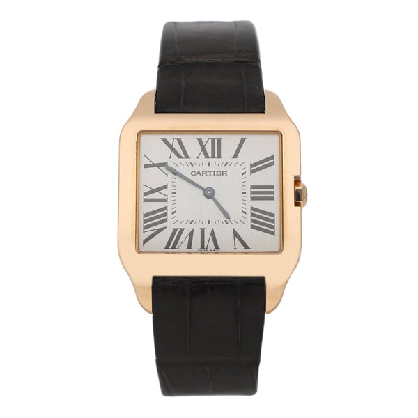 Reloj Cartier para caballero modelo Santos Dumont caja y broche en oro rosa 18 kilates.