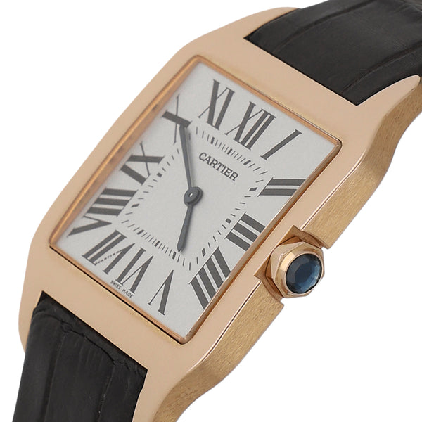 Reloj Cartier para caballero modelo Santos Dumont caja y broche en oro rosa 18 kilates.