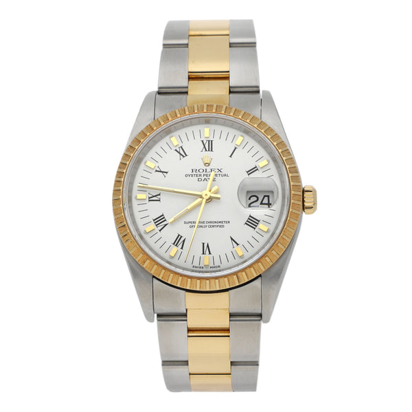 Reloj Rolex para caballero modelo Oyster Perpetual Date vistas oro amarillo 18 kilates.