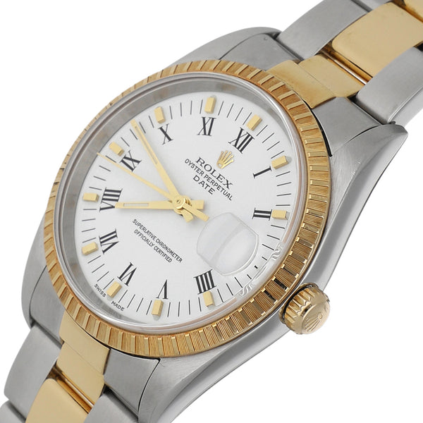 Reloj Rolex para caballero modelo Oyster Perpetual Date vistas oro amarillo 18 kilates.