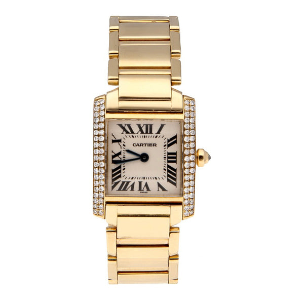 Reloj Cartier para dama modelo Tank Française en oro amarillo 18 kilates.