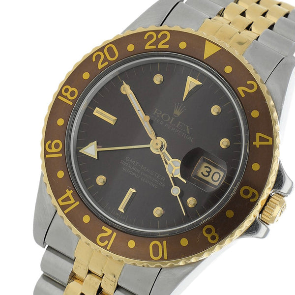 Reloj Rolex para caballero modelo Oyster Perpetual GMT Master vistas oro amarillo 18 kilates.