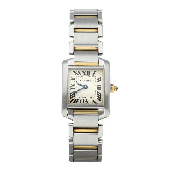 Reloj Cartier para dama modelo Tank Francaise vistas en oro amarillo 18 kilates.