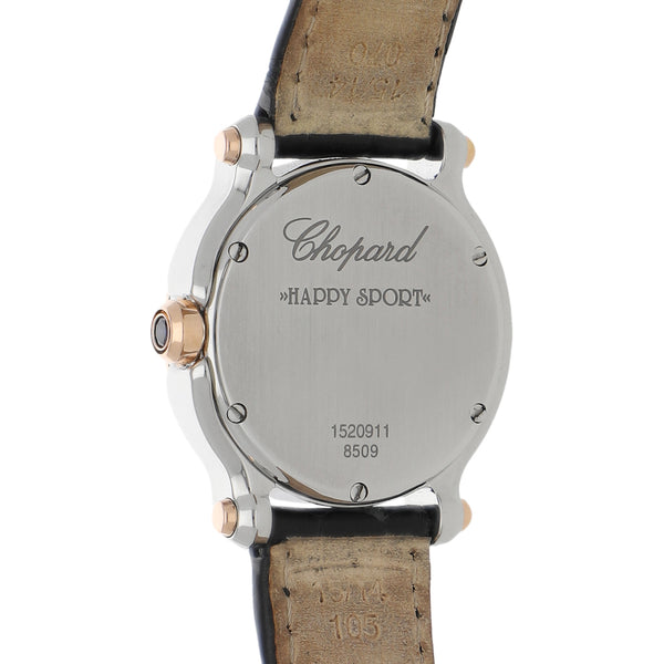 Reloj Chopard para dama modelo Happy Sport bisel en oro rosa 18 kilates.